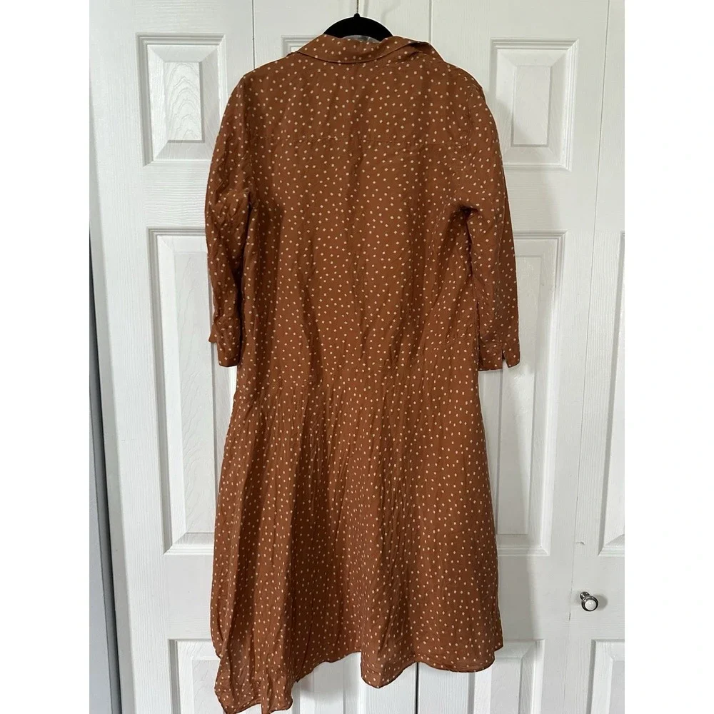 Lafayette 148 Women's Brown 3/4 Sleeve Silk Polka Dot Shirtdress Size 4 No Belt